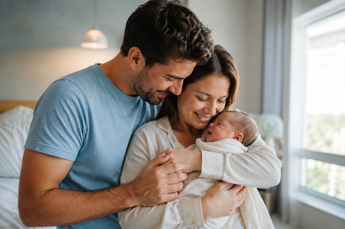Familia intencional recibiendo a su bebé